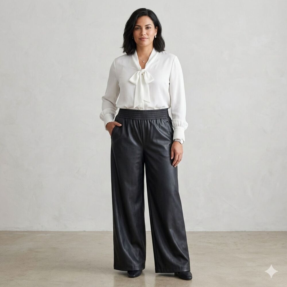 BAR III Black Faux Leather Slacks Event Workwear Biker Pockets 0X 12W NWT